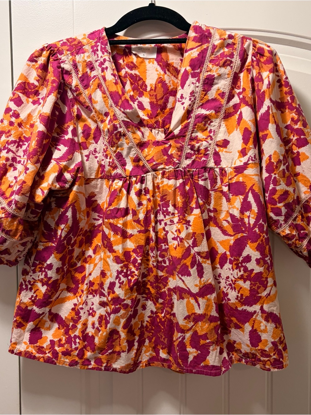 Women’s Cotton Peasant Top - Pink & Orange